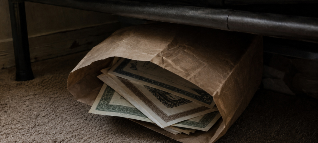 Image of stock certificates under the bed