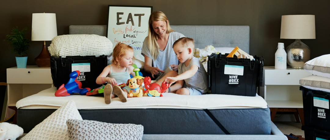 woman with children decluttering